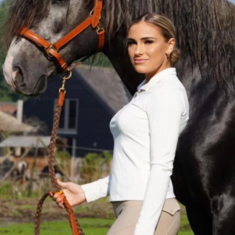 MXLLINA Borgogna Equitazione T-shirt Donna Morbida equestre Manica lunga Top Ladies Rider Show Base Layer T-shirt Indossare abbigliamento