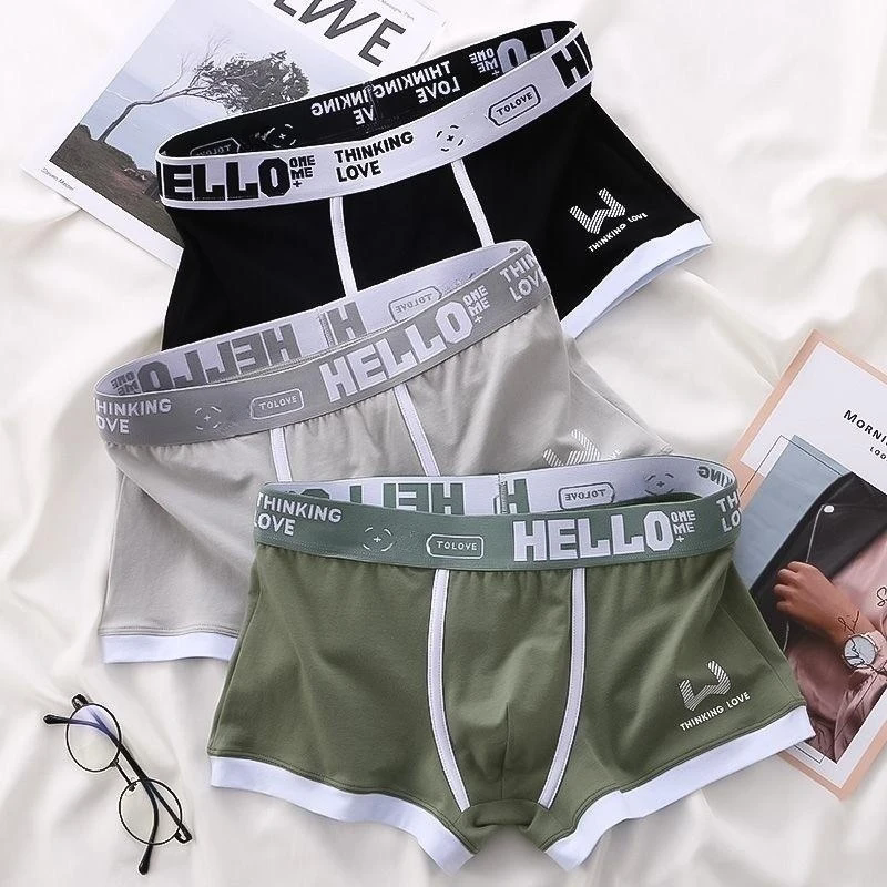 1Pcs 남자 코 튼 복서 반바지 팬티 속옷 3 색 L XL 2XL 3XL 부드러운 편지 벨트 통기성 부드러운 패션 스포츠