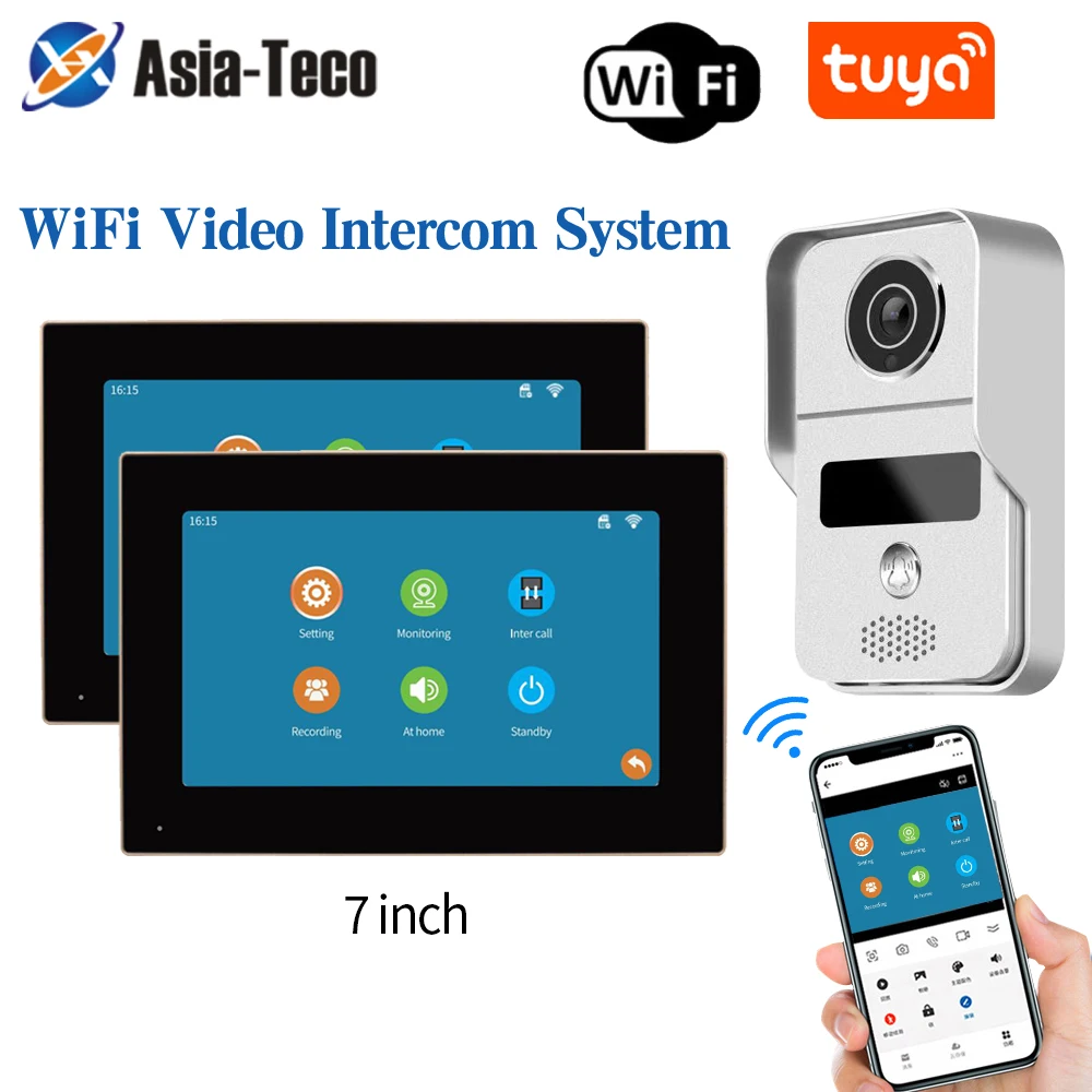 Tuya 1080P Wifi Video Doorbell 10" 7 Color Touch Screen Smart APP Home Intercom Kits for RFID Access Control System Villa