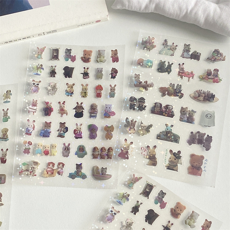 Kawaii 6 pçs sylvanian mini dos desenhos animados à prova dwaterproof água kawaii adesivos pacote anime acessórios brinquedos das crianças doodle presente