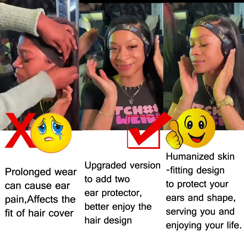 Banda de fusión de bordes con Protector de oídos para pelucas de encaje, banda elástica de 3 uds con logotipo personalizado para colocar borde de encaje, banda para el cabello
