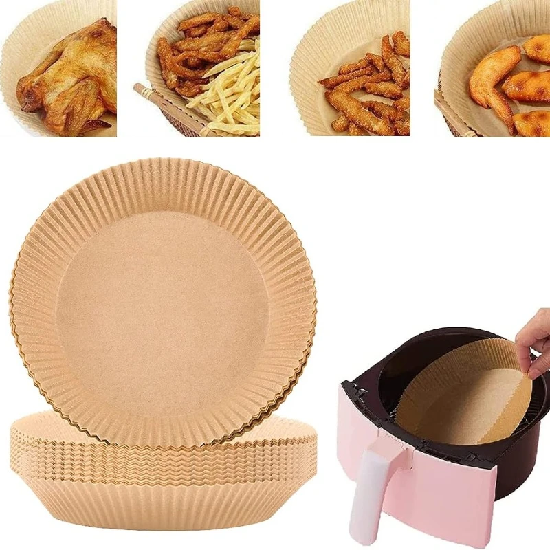 Revêtement en papier jetable pour friteuse à Air, 50 pièces/ensemble, 23CM, résistant à l'huile et à l'eau, plateaux en papier de cuisson jetables, papier de cuisson