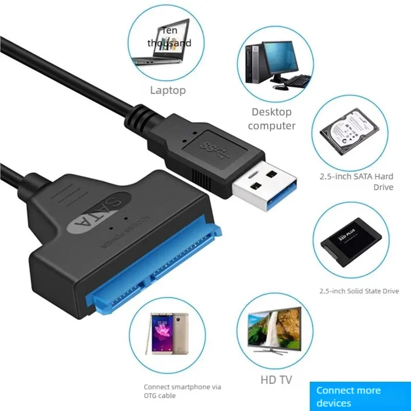 USB 3.0 zu SATA Adapterkabel unterstützt 22-poliges 2,5 Zoll externes HDD SSD-Festplattenkabel
