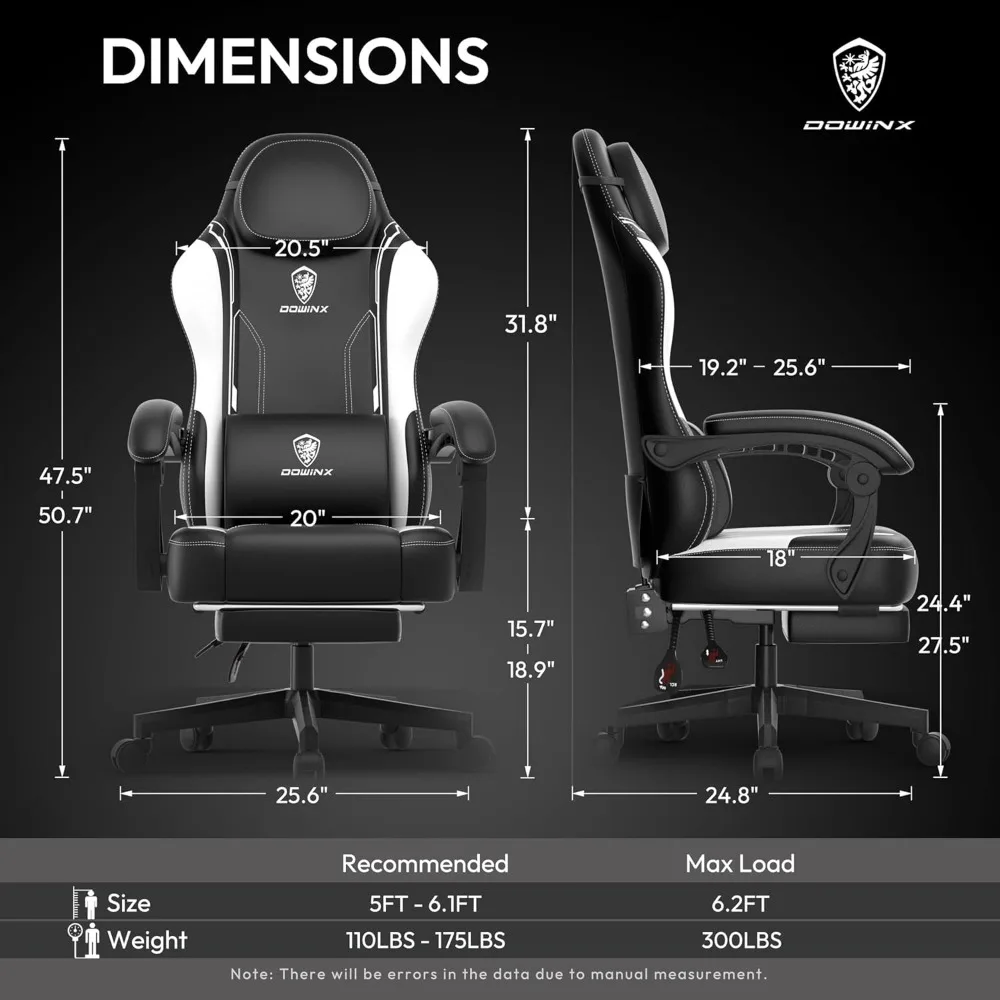 Gaming Chair with Pocket Spring Cushion for Adults, Ergonomic Computer Chair with Footrest and Massage Lumbar Support