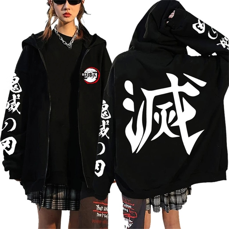 Mode Anime dessin animé démon Slayer motif imprimé sweat hommes femmes automne hiver décontracté ample Harajuku polaire sweat à capuche avec fermeture éclair