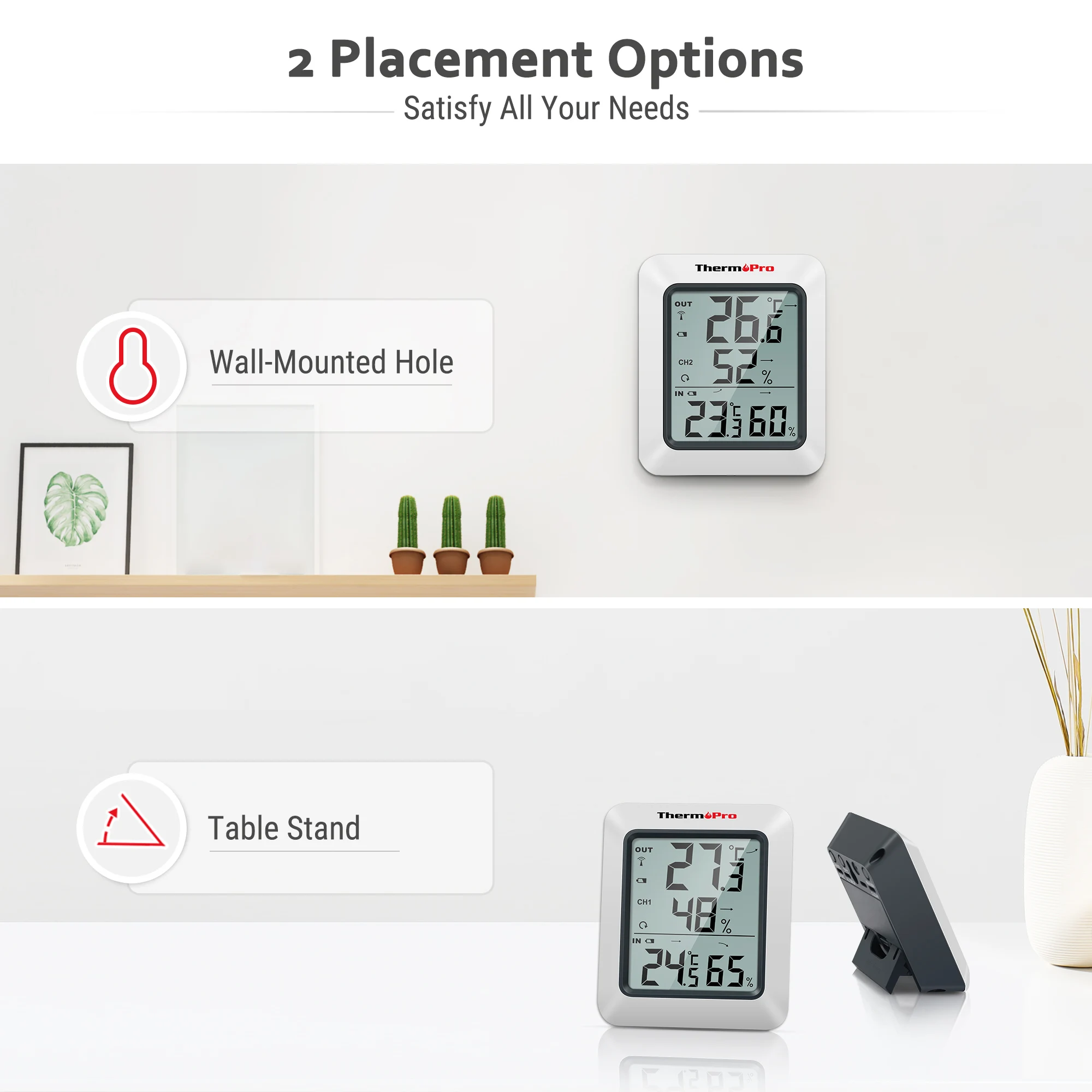 ThermoPro TP60C 60M Termómetro digital inalámbrico para interiores y exteriores Estación meteorológica higrómetro para el hogar