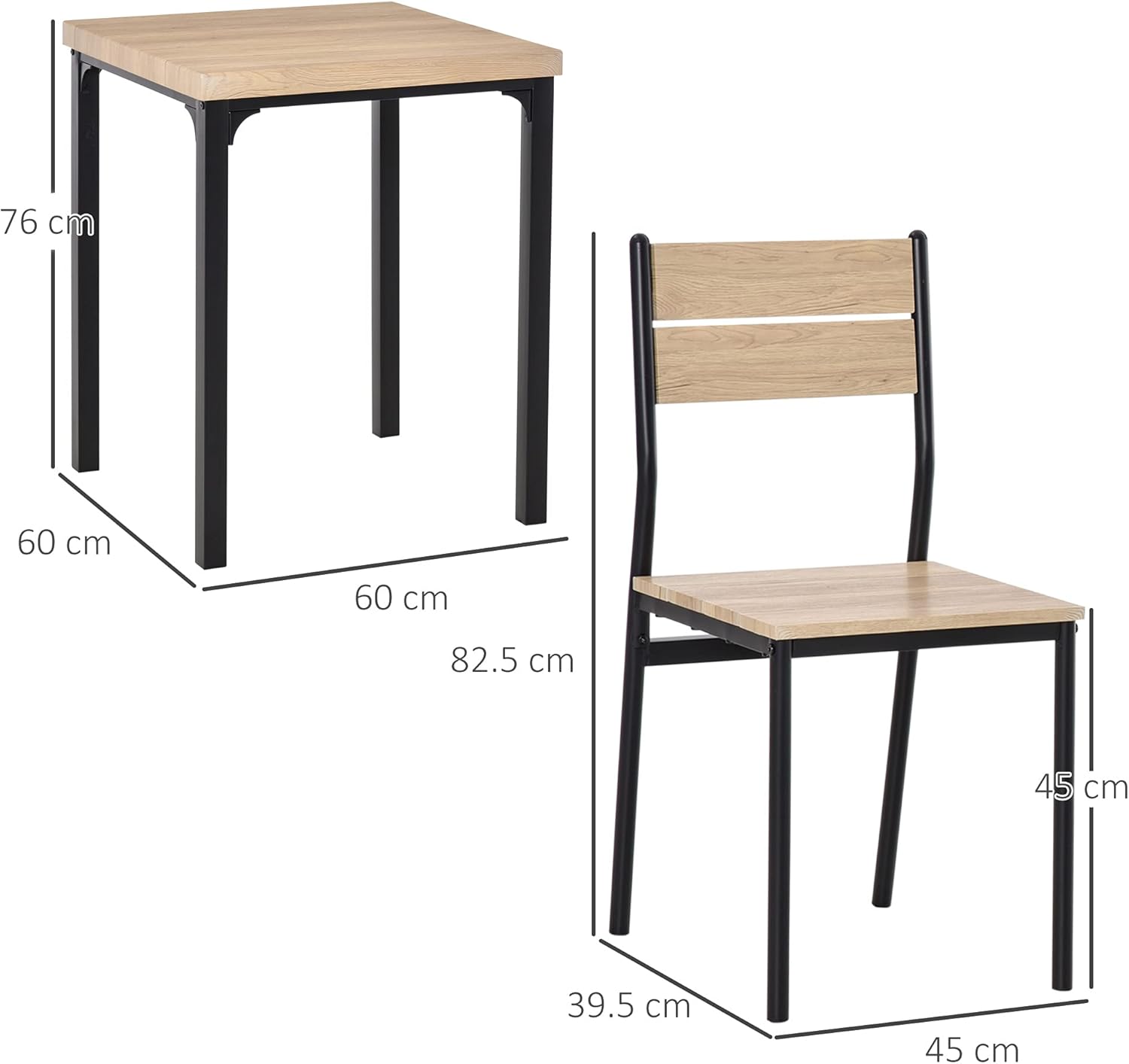 3 Pieces Compact Dining Table 2 Chairs Set Wooden Metal Legs Bistro Cafe Kitchen Breakfast Bar Home Furniture, Light Wood Grain