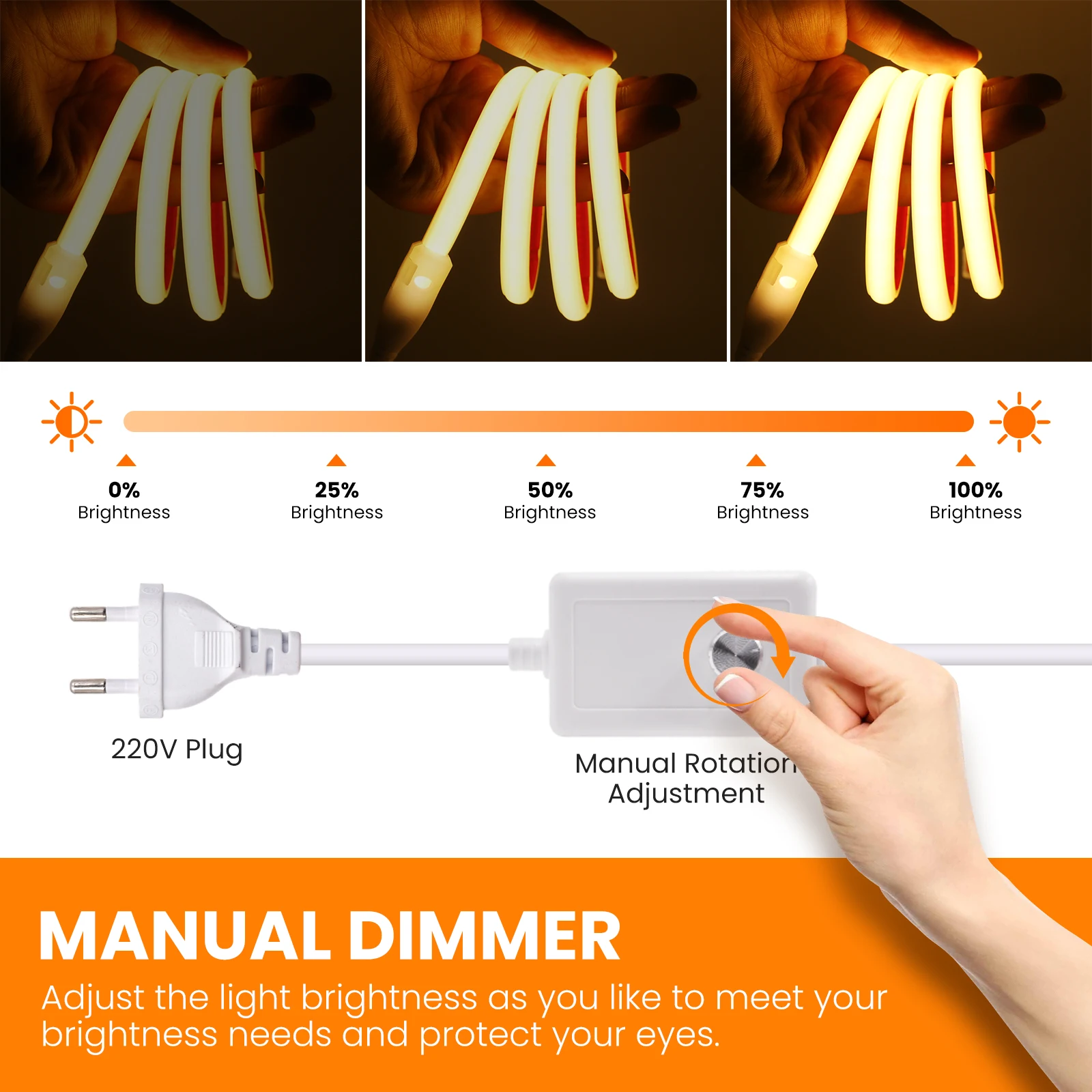 220V 230V COB LED Strip EU/UK Power Plug Switch/Dimmer Plug For 10MM Width COB LED Strip Light