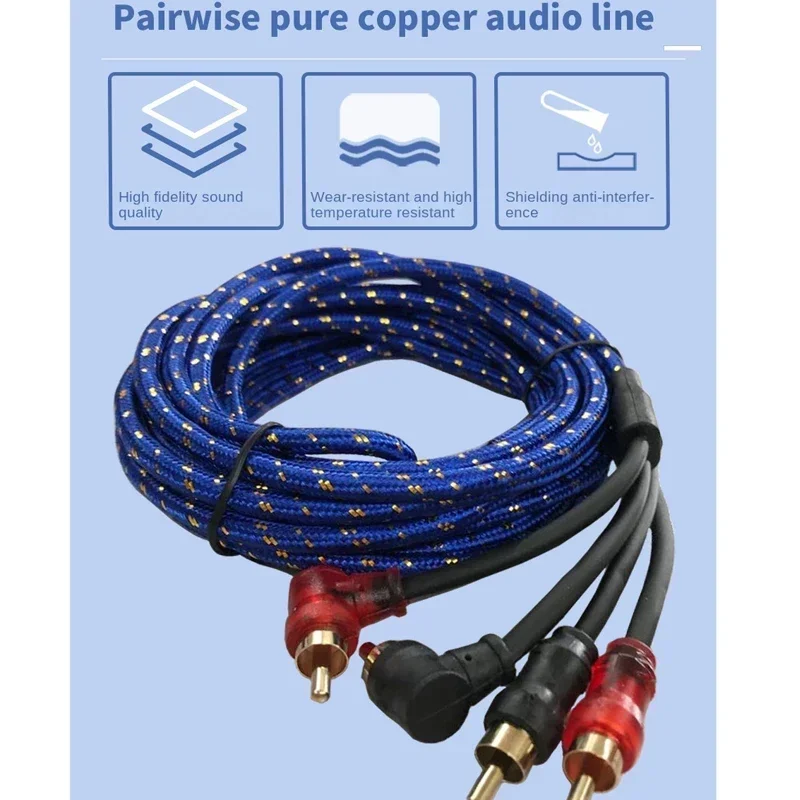 Cable de audio de cobre puro para automóvil, modificación del sistema de audio para automóvil, amplificador de subwoofer, cable de señal de 2 RCA a 2 RCA