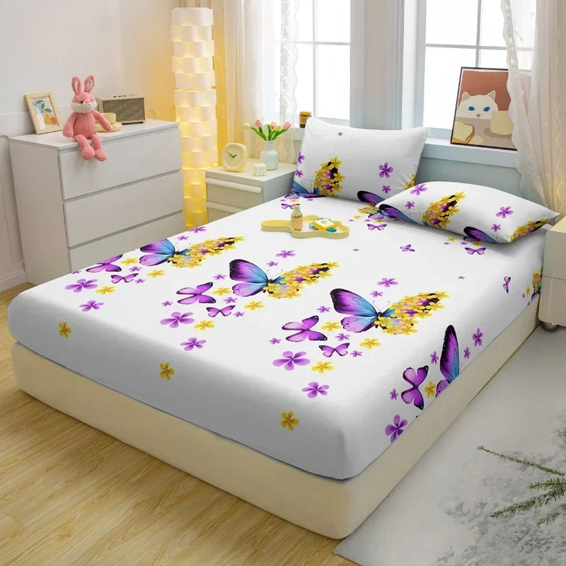 Borboleta impressa fosco cabido folha, tampa do quarto, cama moderna simples, excluindo fronhas, 1