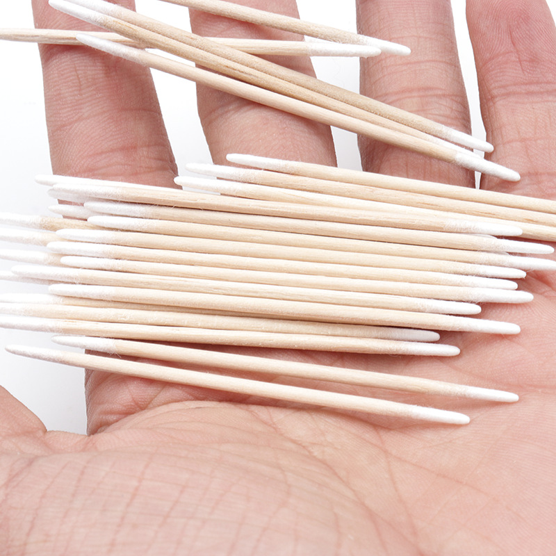 100/300 Uds. Hisopo de algodón desechable de doble cabeza limpieza de orejas palos de madera extensión de pestañas removedor de pegamento microcepillo herramientas de maquillaje