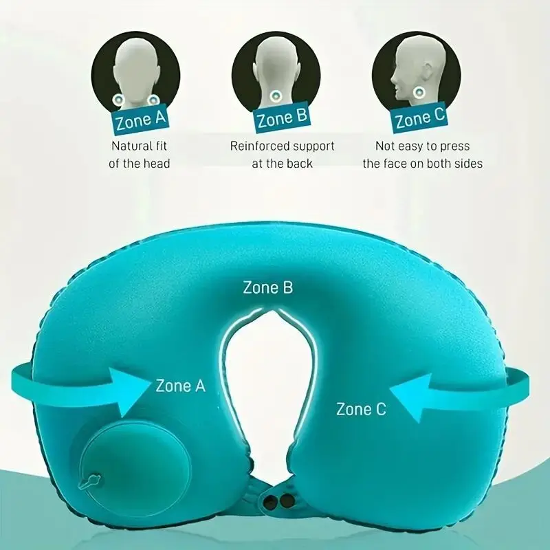 Press on Inflatable Pillow to Relax Neck Travel U-shaped Pillow Foldable and Portable with Leak Proof Device Ordinary U-shaped