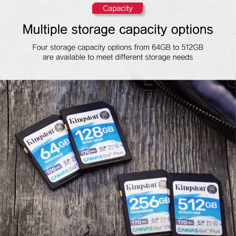 Kingston SD Card 64GB 128GB 256GB SDG3 Memory Cards Up to 170MB/s Read V30 U3 Flash Card C10 for Camera