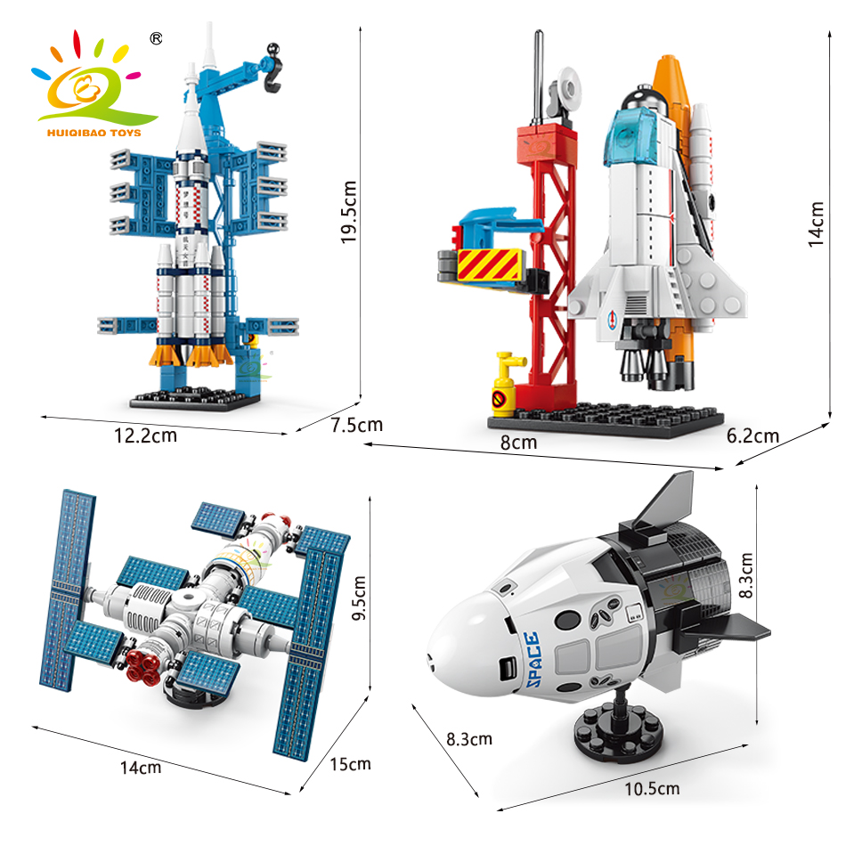 HUIQIBAO Mini Aviation Manned Rocket Building Blocks Space Aerospace Station อิฐเมืองก่อสร้างของเล่นเด็ก
