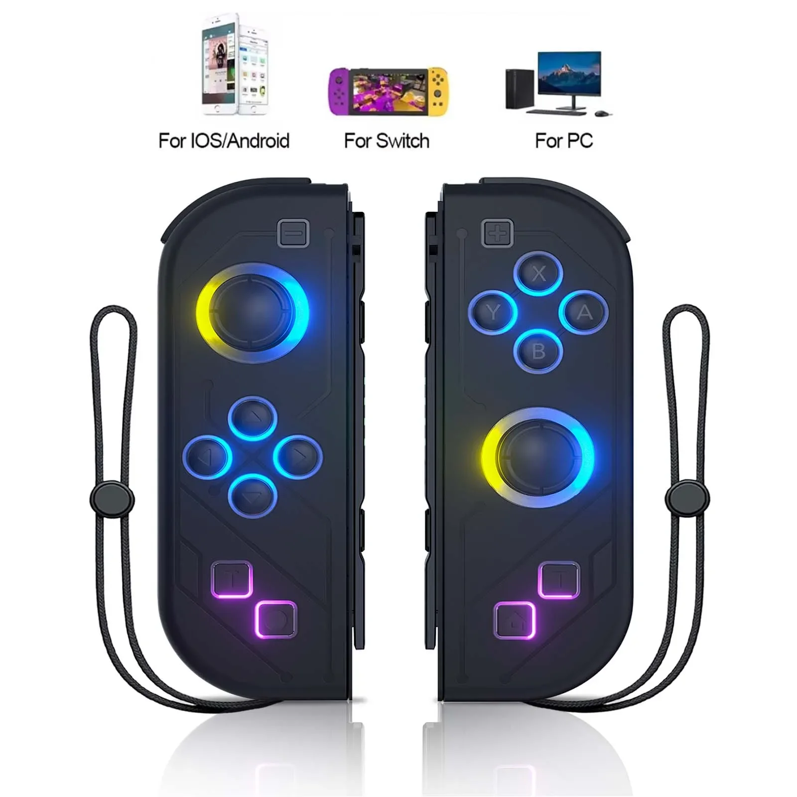 Joy Pad para Nintendo Switch/Led Lite Joystick inalámbrico RGB Gamepad controlador agarre soporte despertador y función Turbo 6 ejes