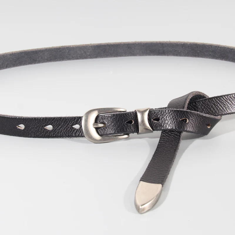 Cinturón decorativo anudado de sección delgada extendida para mujer, cinturón de falda delgada que combina con todo, cinturón vaquero de cuero genuino suave y estrecho para mujer