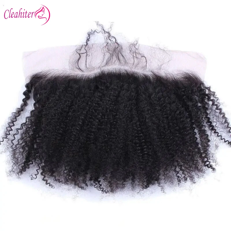 Afro kinky encaracolado laço frontal 13x4 orelha a orelha parte do laço cor natural cabelo remy brasileiro 150% densidade pré-arrancado linha fina