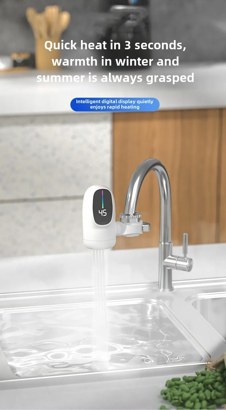 3000W Instant Hot Water Heater Faucet Electric Tankless for Kitchen Fast Heating Tap with Temperature Display