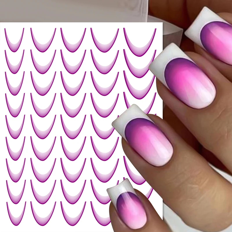 1/2Pc 3D Gradientภาษาฝรั่งเศสคําLineสติกเกอร์เล็บสีดําสีขาวลายเส้นSlidersเล็บอุปกรณ์เสริมเล็บดอกไม้ผีเสื้อกาว