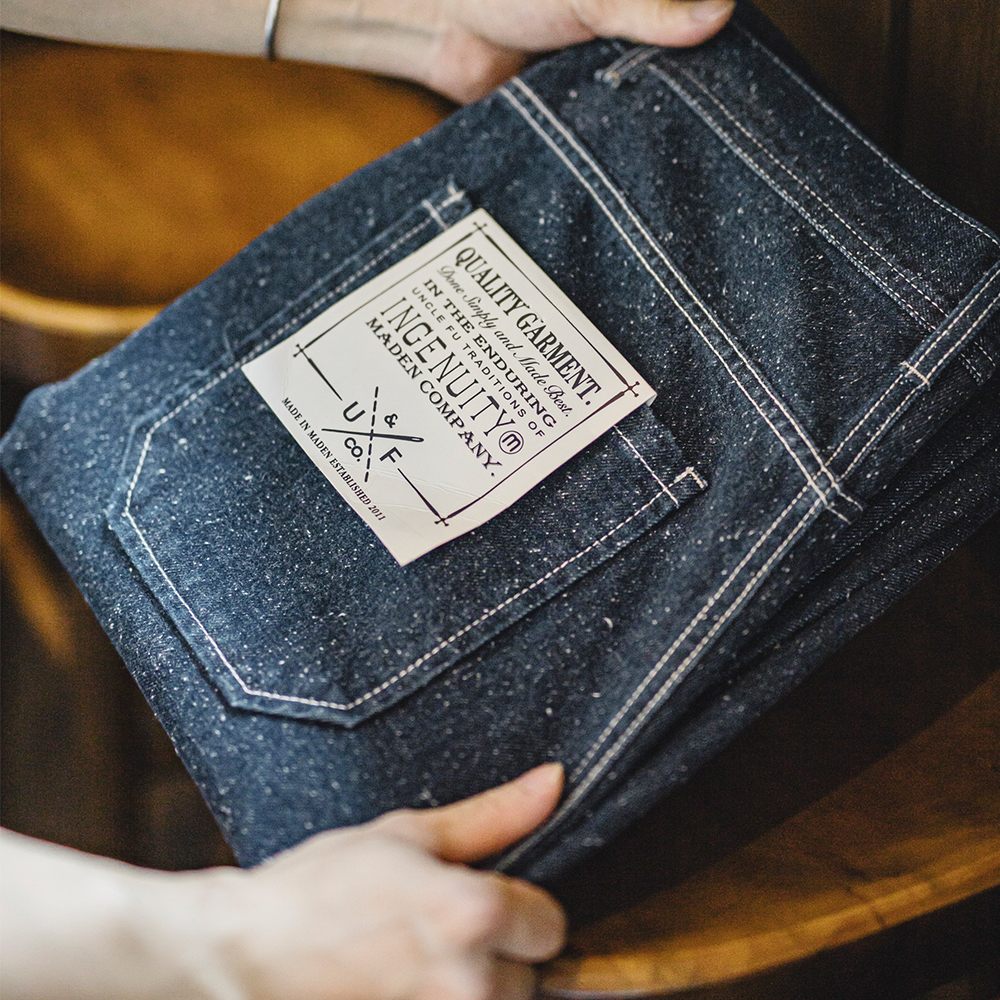 Maden Herren Retro Schneeflocke Denim Jeans gewaschen blau gerade Hosen vielseitige Freizeit hose mit Tasche für Herbst und Winter