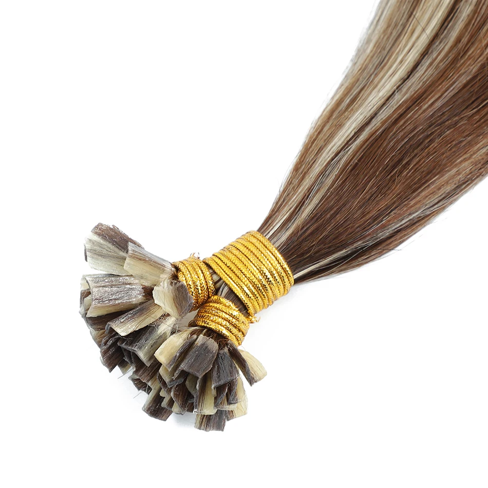 Extensões de cabelo humano remy com ponta em v reta, extensão de cabelo de fusão com ponta em v pré-ligada, cápsulas de queratina, 12-26"