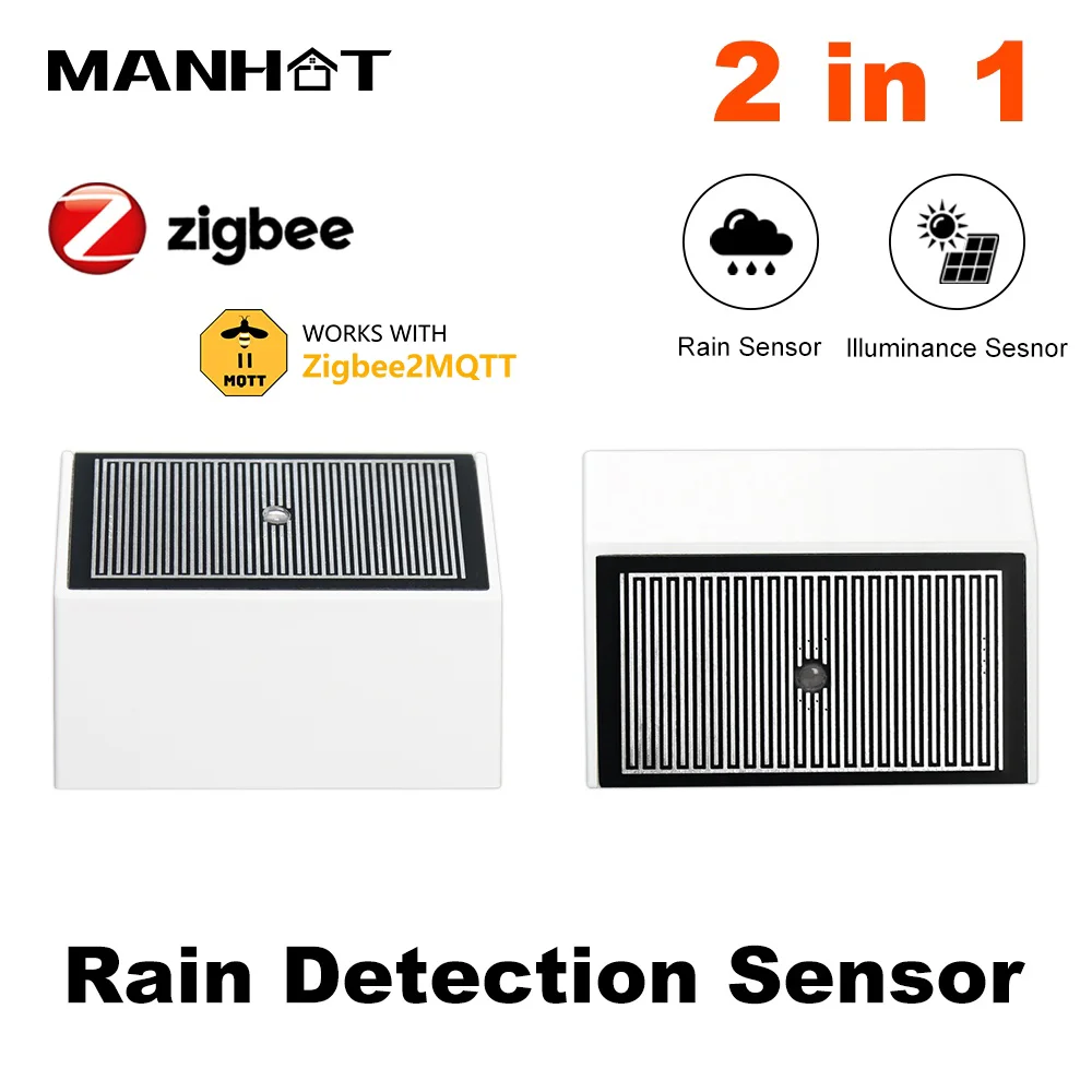 Smart Zigbee 2-in-1-Regensensor mit Helligkeit, Lichtdetektor, batteriebetrieben, wasserdichter Regendetektor für den Außenbereich, Zigbee 2MQTT