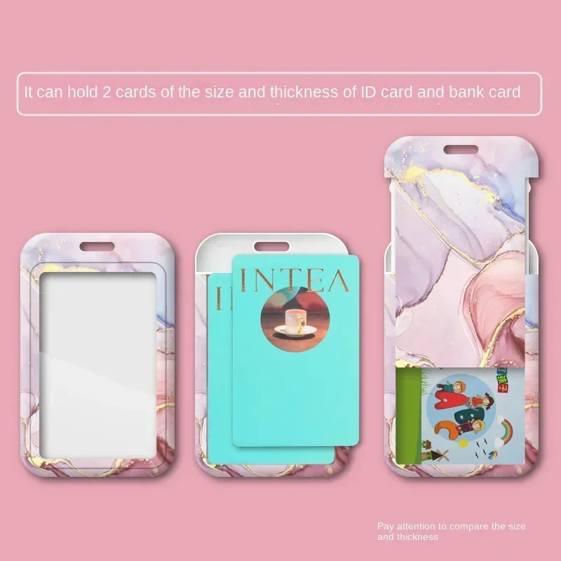 Marble Color Card Holder Case Creative Student ID Bus Card Holder with Keychain Lanyard Office Worker Card Protector