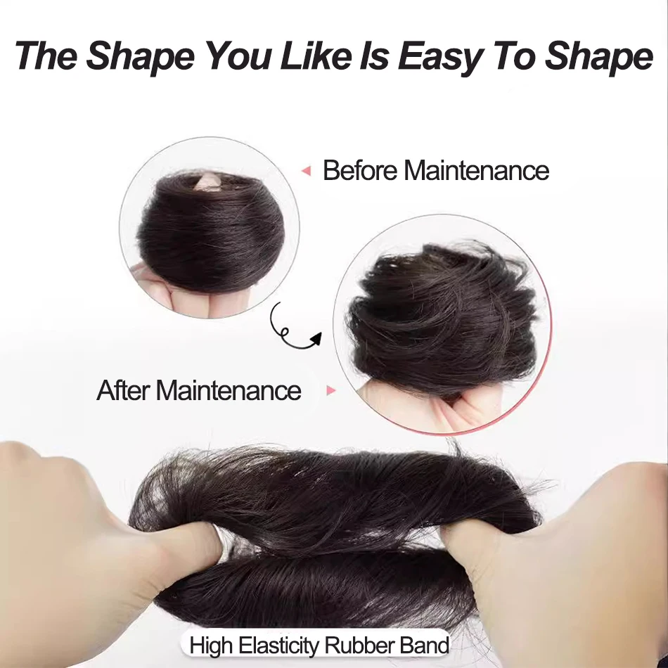 Fácil usar peruca updo sintético cabelo elegante em linha reta chignon bun cabelo com faixa de borracha fibra resistente ao calor rabo de cavalo postiços