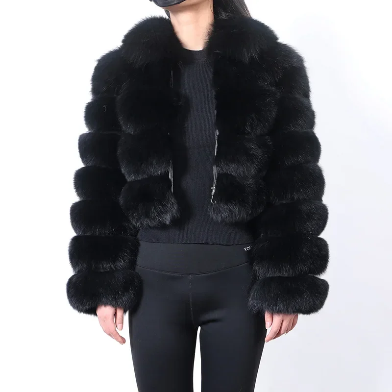 Maomaokong jaqueta de pele real feminina inverno curto natural pele de raposa real senhora zíper casaco de pele feminino jaqueta quente com gola