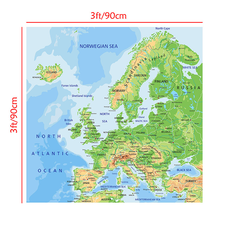 90*90Cm Các Châu Âu Orographic Bản Đồ Không Dệt Vải Tranh Unframed Poster Dán Tường Nghệ Thuật In Trang Trí Nhà Cửa đồ Dùng Học Tập