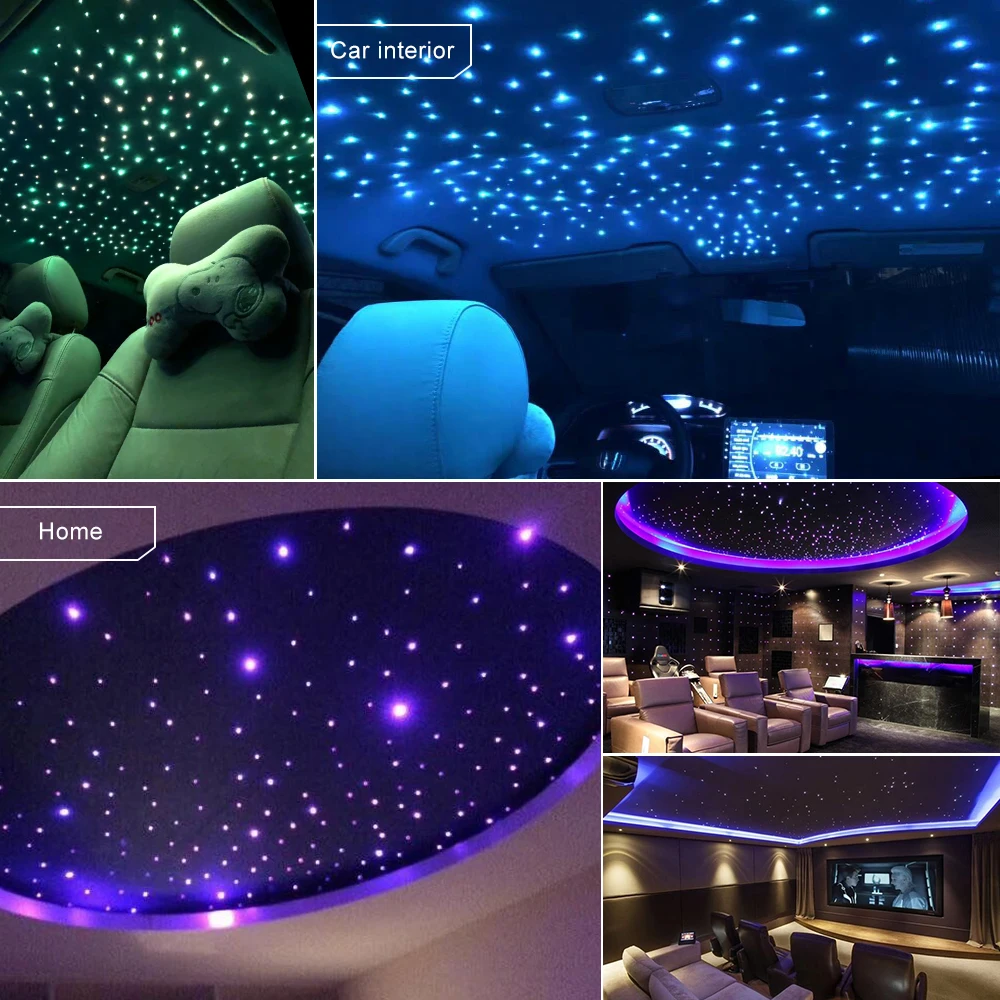 16W RGBW ไฟเบอร์ออปติกโคมไฟเพดานชุดเสียงเปิดใช้งาน APP Starry Sky ไฟเบอร์ออปติกสําหรับหลังคารถดาวตกแต่งบ้าน