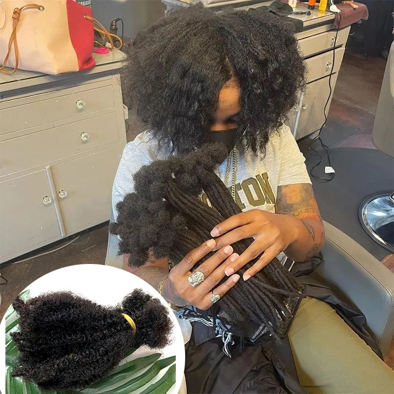 Afro Kinky Curly ล็อคต่อผม Microlocs มนุษย์ Braiding ผมผมสําหรับ Braiding Double Drawn กล่องโครเชต์ Braids 4C