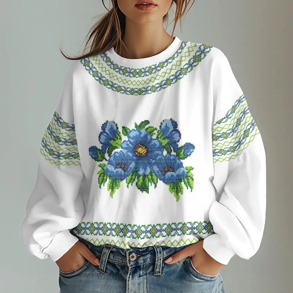 Sudaderas con estampado gráfico tradicional ucraniano para mujer, sudaderas con capucha de gran tamaño, ropa de manga larga para mujer, sudaderas informales