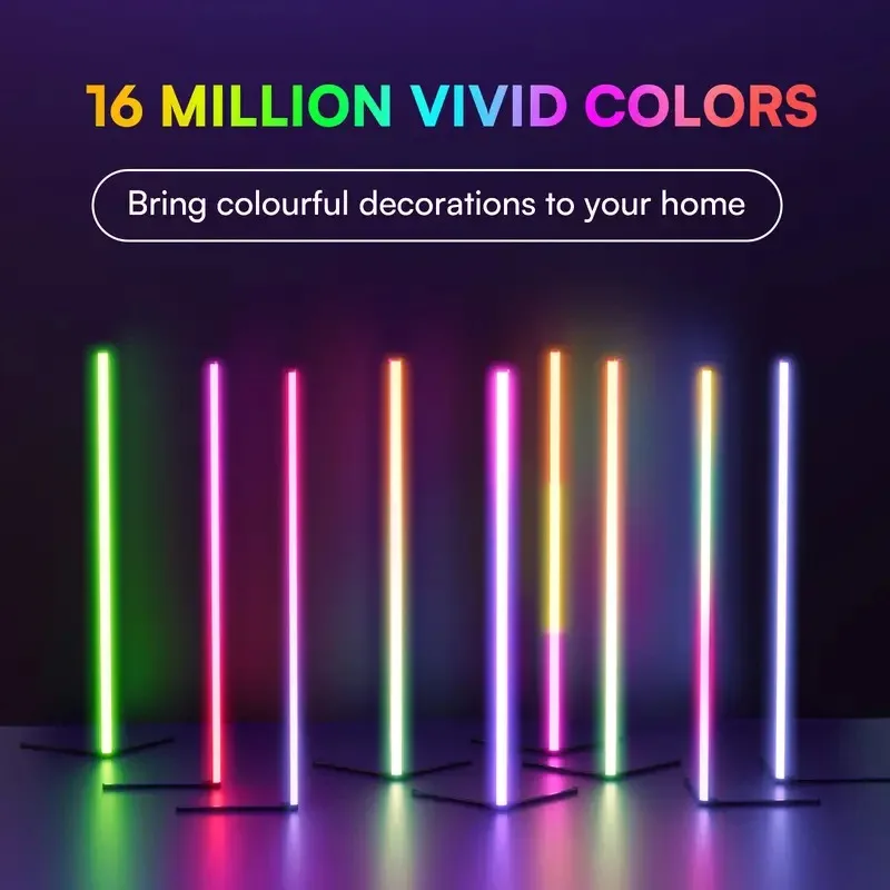 โคมไฟตั้งพื้น LED RGB, โคมไฟมุม LED ทำงานร่วมกับโคมไฟตั้งพื้นสมัยใหม่พร้อมซิงค์เพลงและโคมไฟตั้งพื้นสี DIY 16 ล้านสี