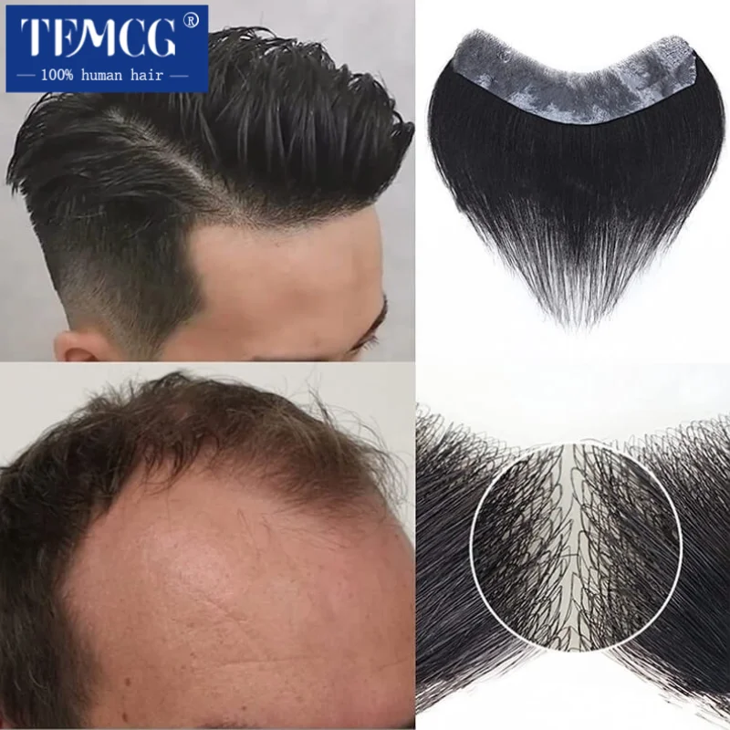 現実的なフロントヘアライン自然人毛かつら男性のための V スタイルフロントマンかつらスキン PU ベース男性かつら送料無料