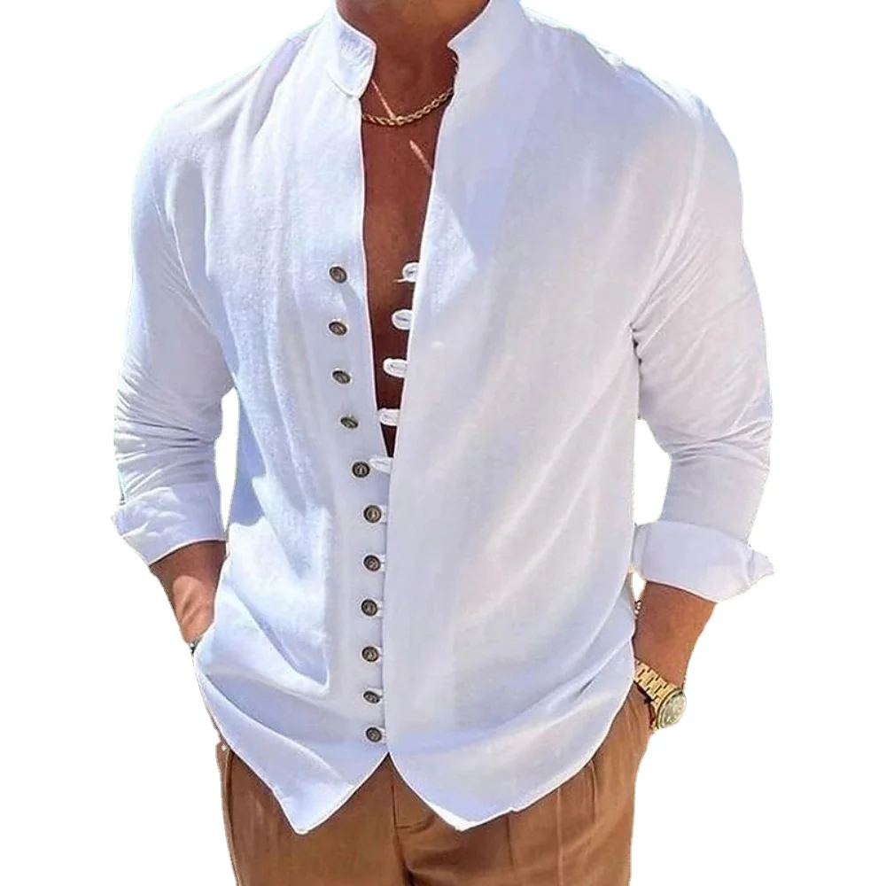 Nuova camicia casual primavera autunno camicia a maniche lunghe tinta unita da uomo allentata camicie con bottoni vintage di grandi dimensioni