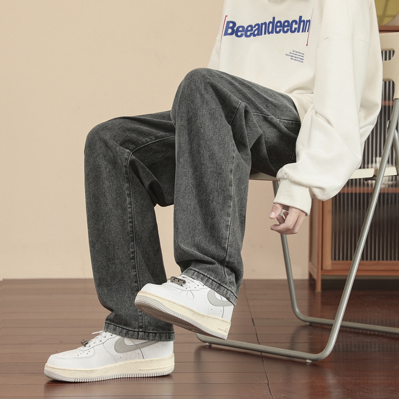 2023 neue Koreanische Mode Für Männer Casual Ankle-Länge Jeans Klassische Mann Gerade Denim Breite bein Hosen Hellblau grau Schwarz 3XL