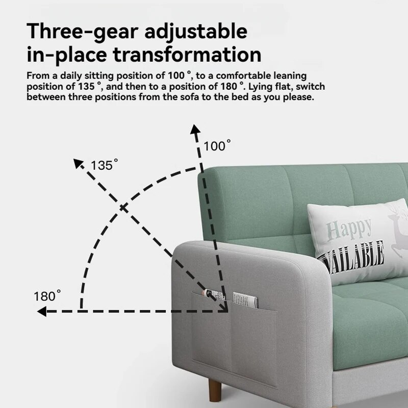 Small Unit Sofa Bed, Foldable Dual-purpose Double Bed, Home Office Nap, Three Person Sofa, Leisure Fabric, Lazy Sofa