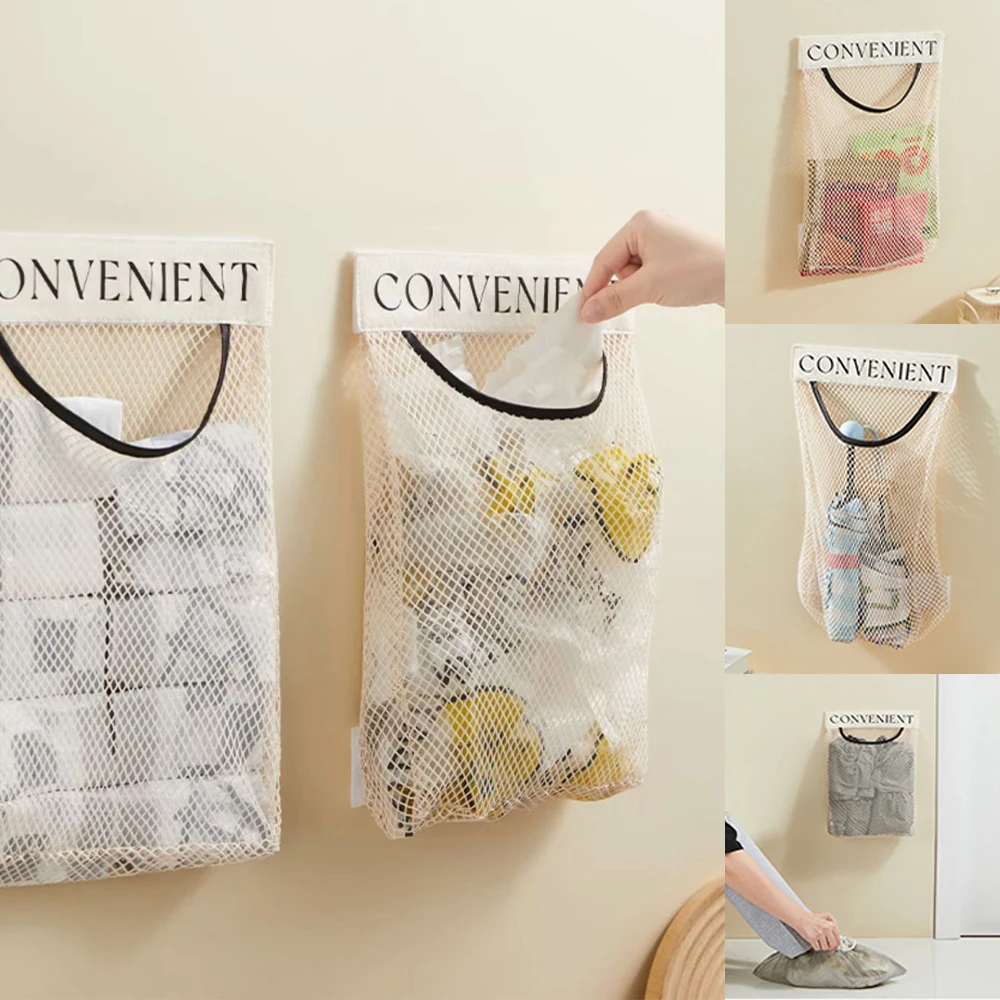 Wall Mount Mesh Storage Bag household Garbage Bag Bathroom Kitchen Laundry Sundries Bag Net Storage Grocery Bag Organizer ﻿
