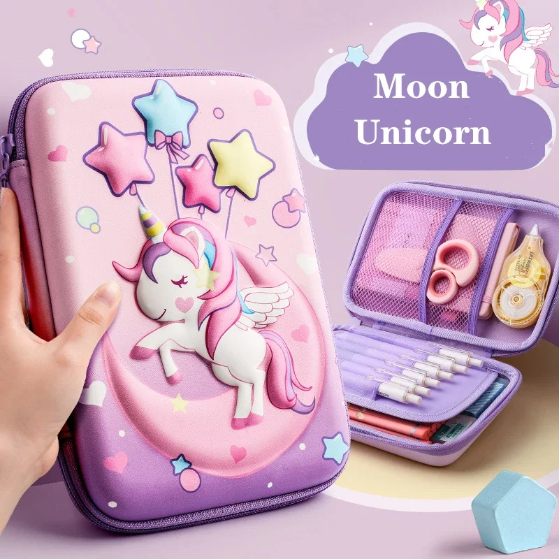 Astuccio per matite carino unicorno 3D EVA Scatola per cancelleria per cartoni animati Scatola per matite colorate per ragazze Astuccio per penne per studenti Materiale scolastico Regali Custodia per iPad