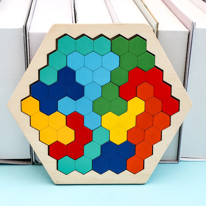 สีสัน3D ปริศนาไม้ของเล่นคุณภาพสูง Tangram คณิตศาสตร์เกมจิ๊กซอว์เด็กก่อนวัยเรียนจินตนาการของเล่นเพื่อการศึกษาเด็ก