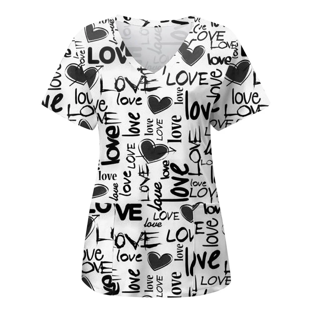 Impressão esfrega topo feminino com bolsos com decote em v esfrega uniformes pet grooming enfermeira spa cuidados camisa uniformes de enfermería para mujer