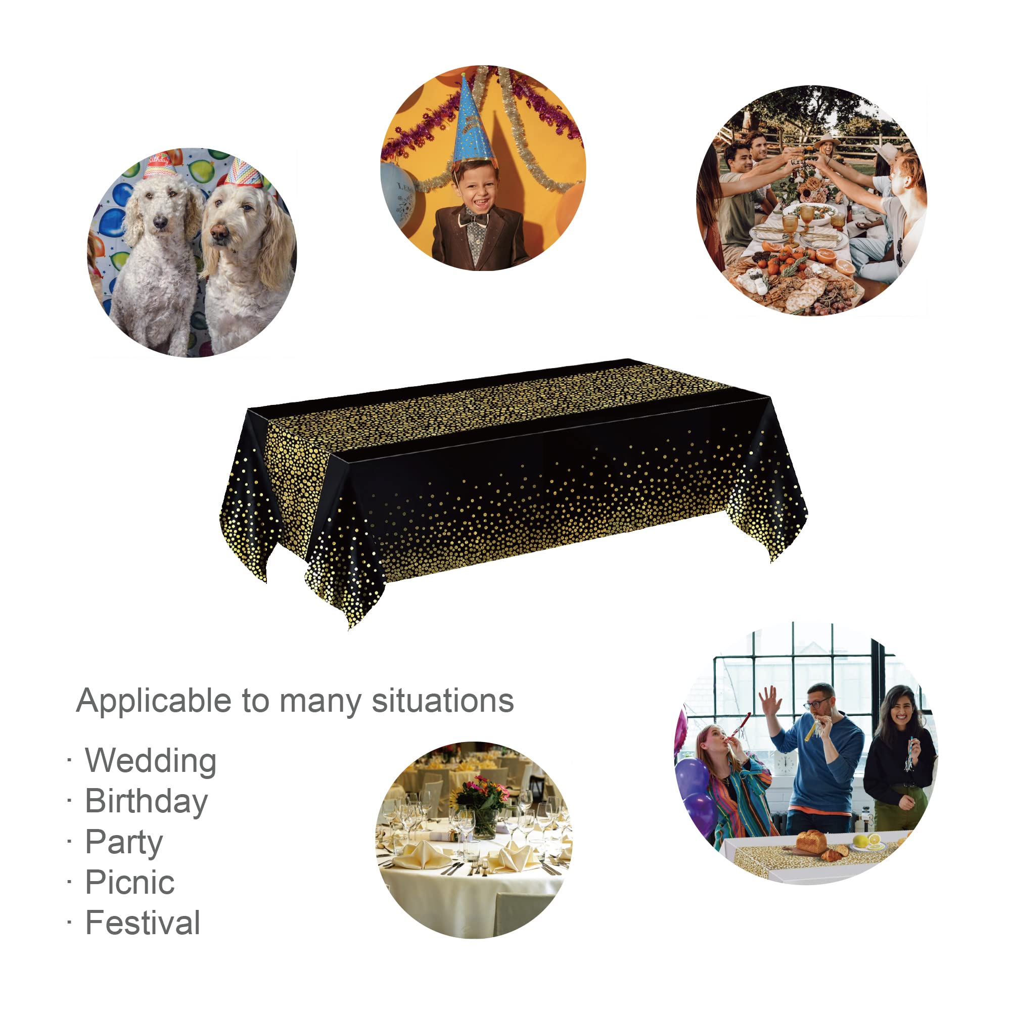 Black Gold Tablecloth 54x108 inch (137x274cm) Party Supplies, Rectangular Black Gold Table Cover for Halloween, Christmas