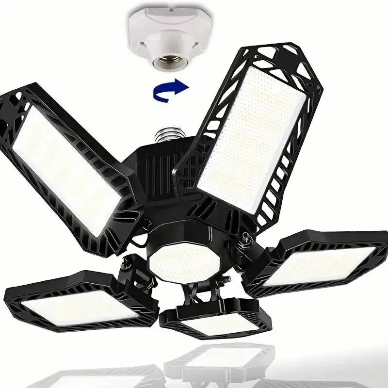 Bombillas LED para garaje 45W 60W 80W10000LM Iluminación de garaje superbrillante Luz LED para tienda con paneles ajustables, casquillo de tornillo E27
