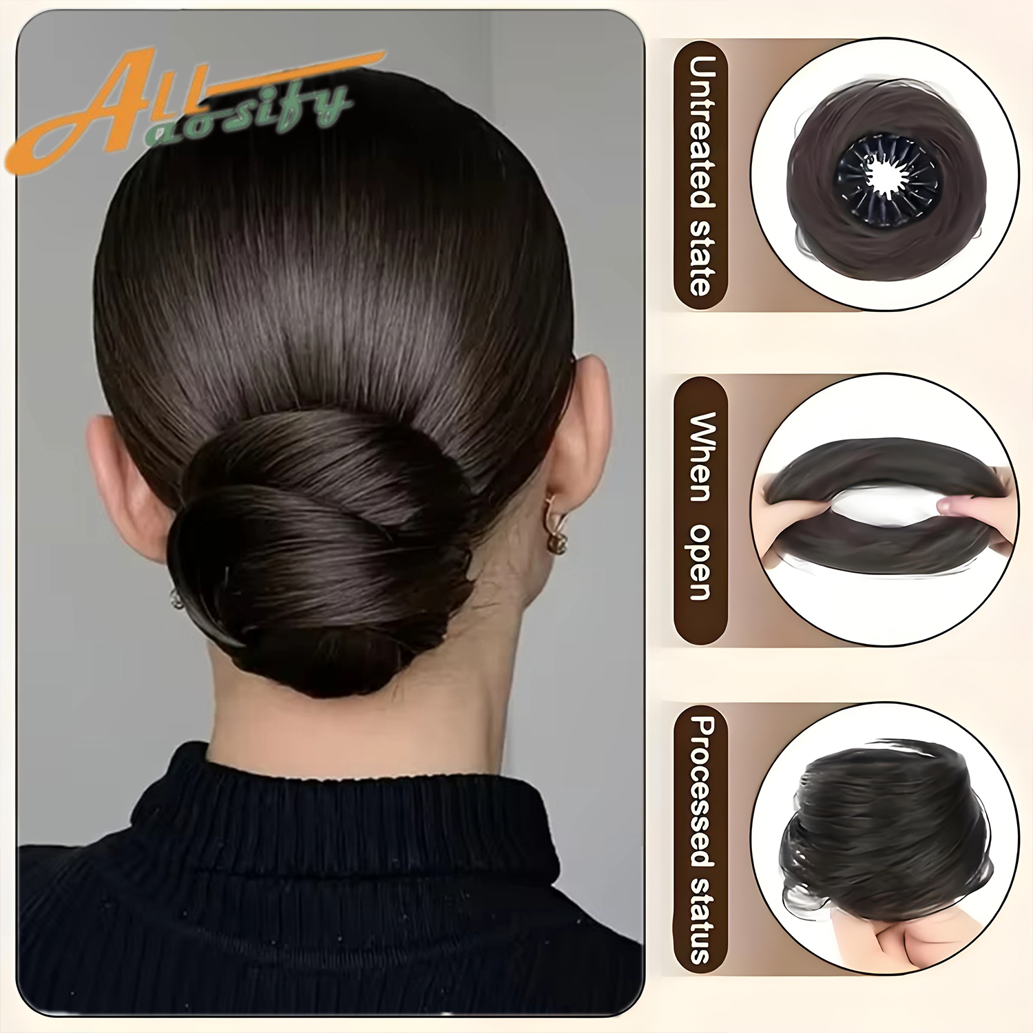 Syntetyczne doczepiane kucyki w stylu messy bun, mini donut updo, treski dla kobiet i dziewcząt, wypinane kucyki w kształcie ptasiego gniazda.