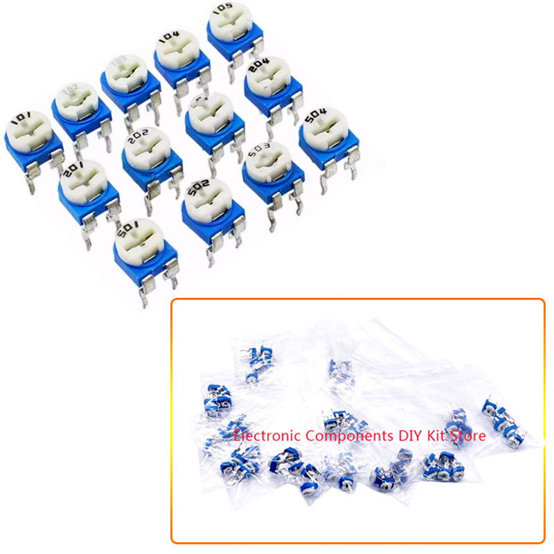 65PCS Trimmer Potentiometer RM065 Adjustable Resistance 100R~1M Potentiometers 1K 5K 10K 20K 50K 100K 500K 1M Variable Resistors