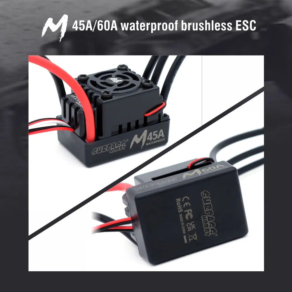 2025 New Surpass Hobby M Series 35A 45A 60A Waterproof ESC 2-3S for 1/10 1/12 1/14 1/16 RC Car F540 3650 Brushless Motor