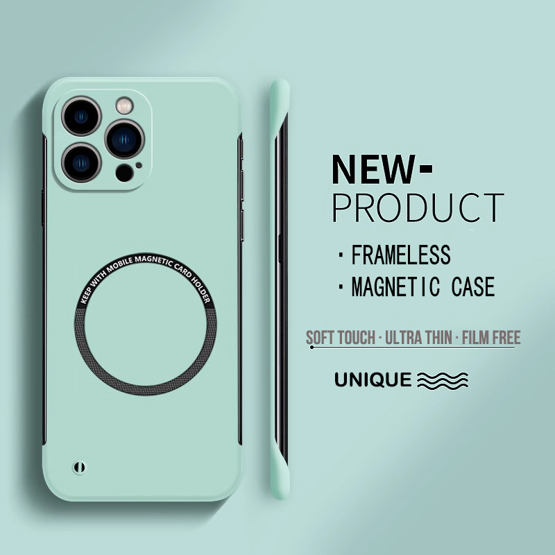 Ultra cienkie, twarde, magnetyczne etui na telefon bez ramki do iPhone'a Magsafe 15 14 Pro Max 13 12 Mini 11 Pro Max Matte Color Solid Cover