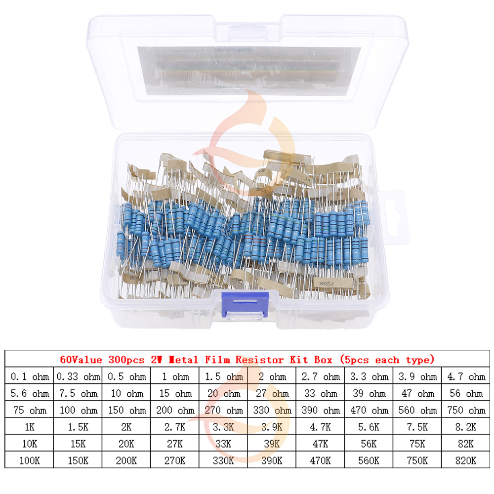 1% 금속 필름 저항 모음 키트, 박스 포함, 1/8W, 1/4W, 1/2W, 1W, 2W, 3W, 0Ω ~ 10MΩ