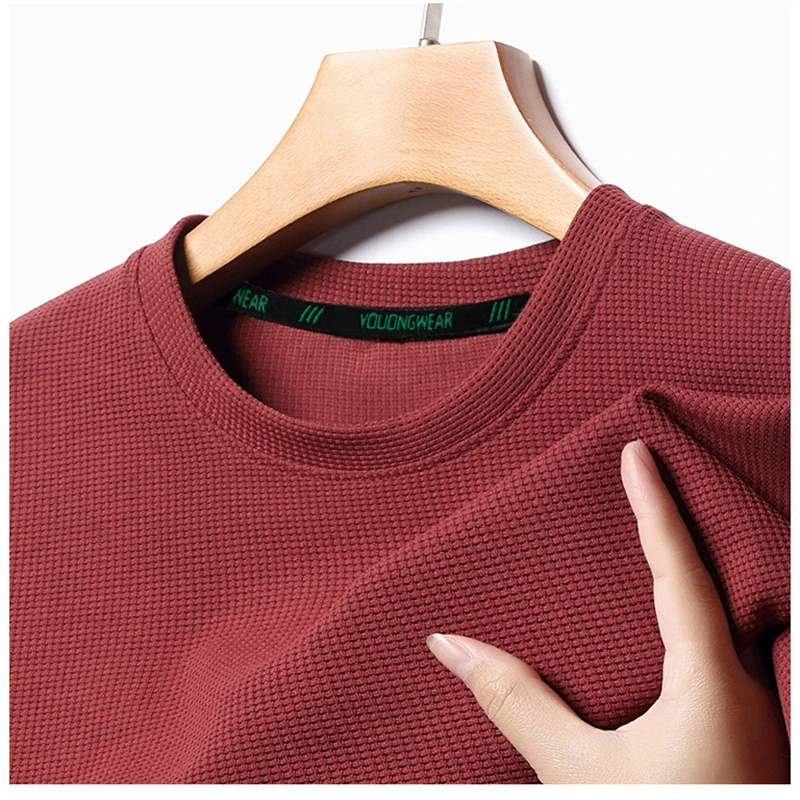 Camisetas de manga corta con cuello redondo para hombre, camiseta informal tipo gofre, camisetas sólidas transpirables, camiseta a la moda, ropa para hombre